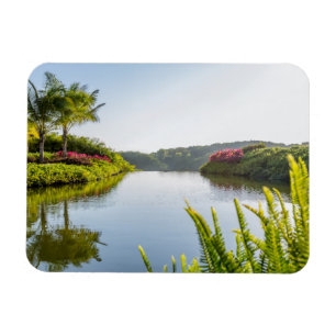 Imán Cielo reflejado en el lago tropical inmóvil