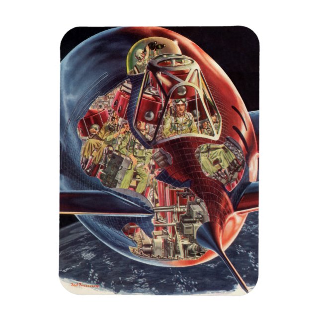 Imán Ciencia Ficción Vintage Astronauta Cohete Nave Esp (Vertical)