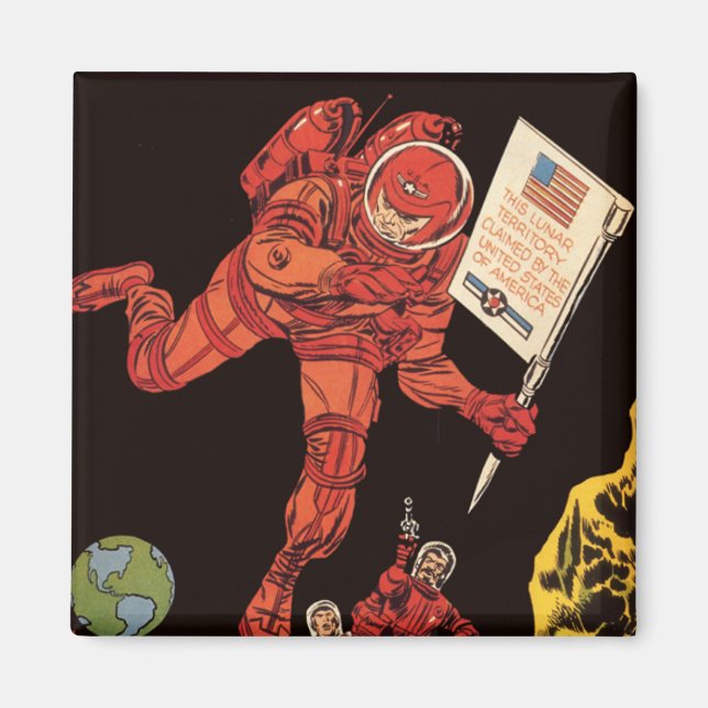 Imán Ciencia Ficción Vintage, Astronautas Alunizaje (Frente)