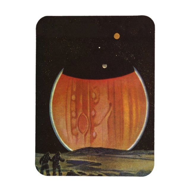 Imán Ciencia ficción vintage, astronautas sobre Ganymed (Vertical)