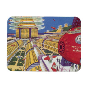 Imán Ciencia ficción vintage, ciudad futurista de Nueva