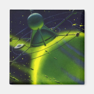 Imán Ciencia Ficción Vintage Planeta Verde con Nave Esp