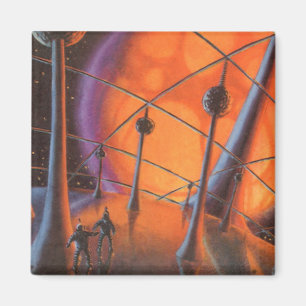 Imán Ciencia ficción vintage, sol naranja y alienígenas