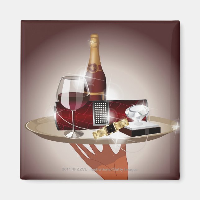 Imán Cierre de la mano de un camarero con una bandeja (Frente)