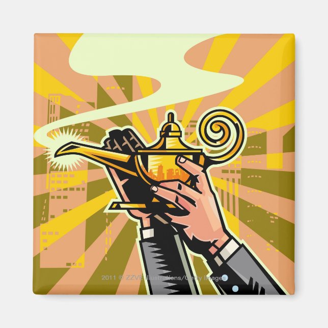 Imán Cierre de un empresario con lámpara mágica (Frente)