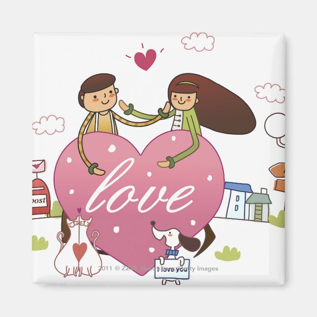 Imán Cierre de una pareja con forma de corazón (Frente)
