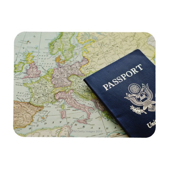 Imán Cierre del pasaporte en el mapa europeo (Horizontal)