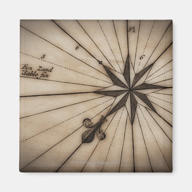 Imán Cierre del rosa de viento en el mapa antiguo (Frente)