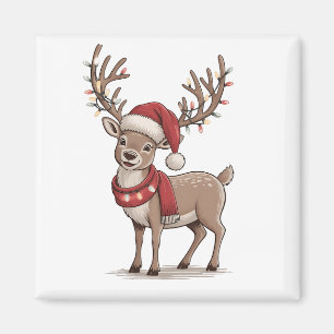 Imán Ciervo Animal Navidad Ciervo Sombrero de Santa Nav