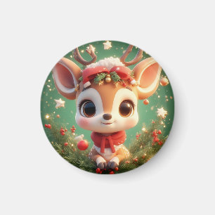 Imán Ciervo de dibujos animados adorable en una Navidad