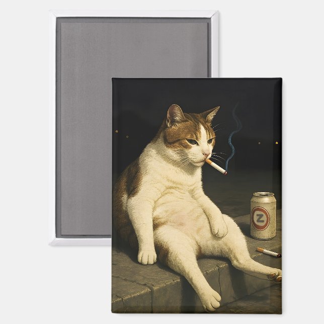 Imán Cigarette Kitten Funny Smoking Cat Gen Z Meme (Anverso/Reverso)