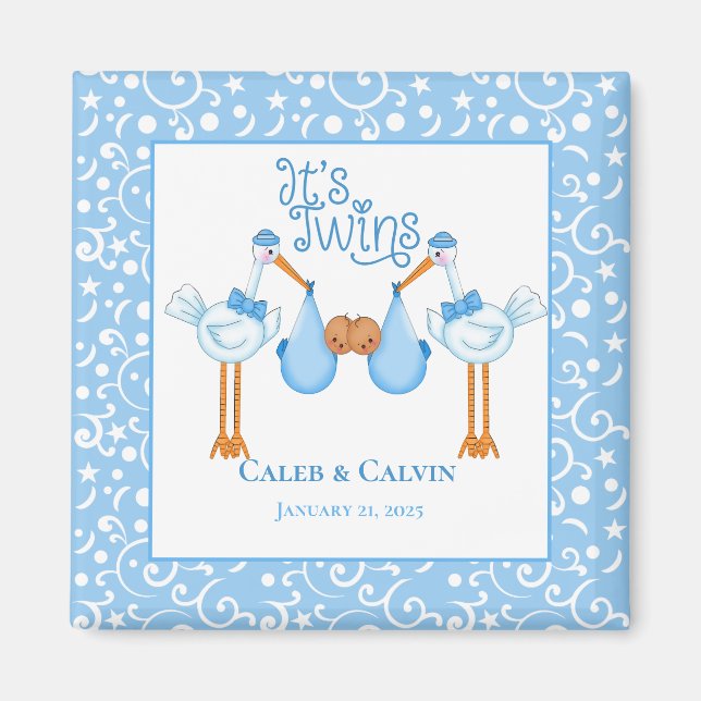 Imán Cigüeña sosteniendo a dos niños gemelos afroameric (Frente)