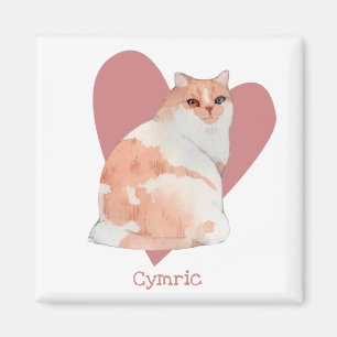 Imán Címico Gato Acuarela Kitty Corazón Rosa