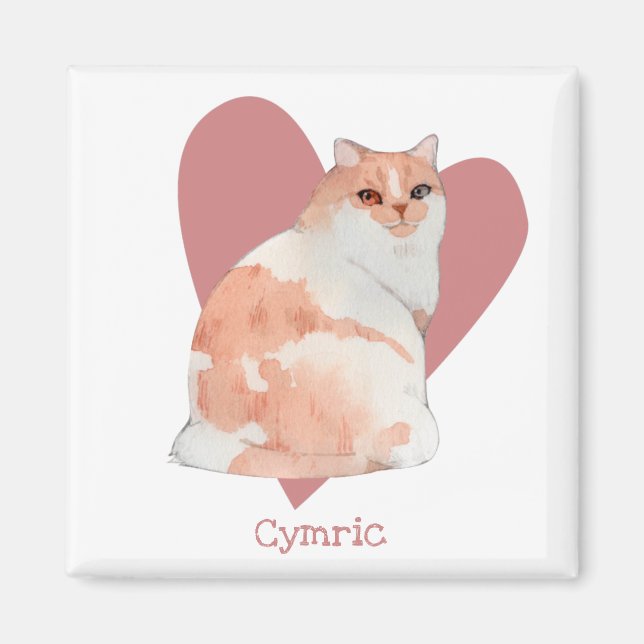 Imán Címico Gato Acuarela Kitty Corazón Rosa (Frente)
