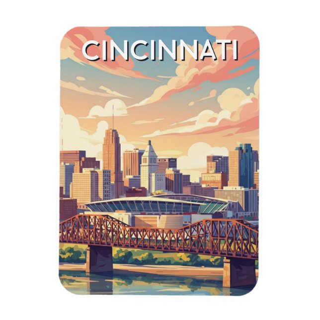 Imán Cincinnati Ohio Skyline Travel (Vertical)