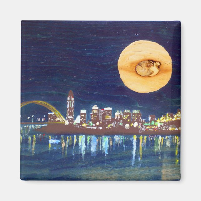 Imán Cincinnati Skyline Wood Moon Magnet (Frente)