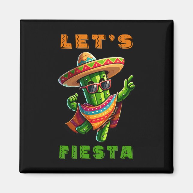 Imán Cinco De Mayo Cactus Mexicano Poncho Sombrero Gorr (Frente)