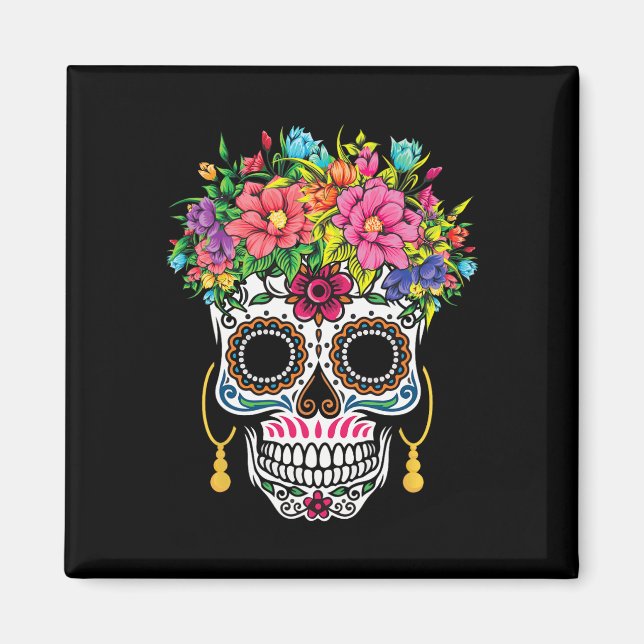 Imán Cinco De Mayo Cráneo De Azúcar Día De Los Muertos  (Frente)