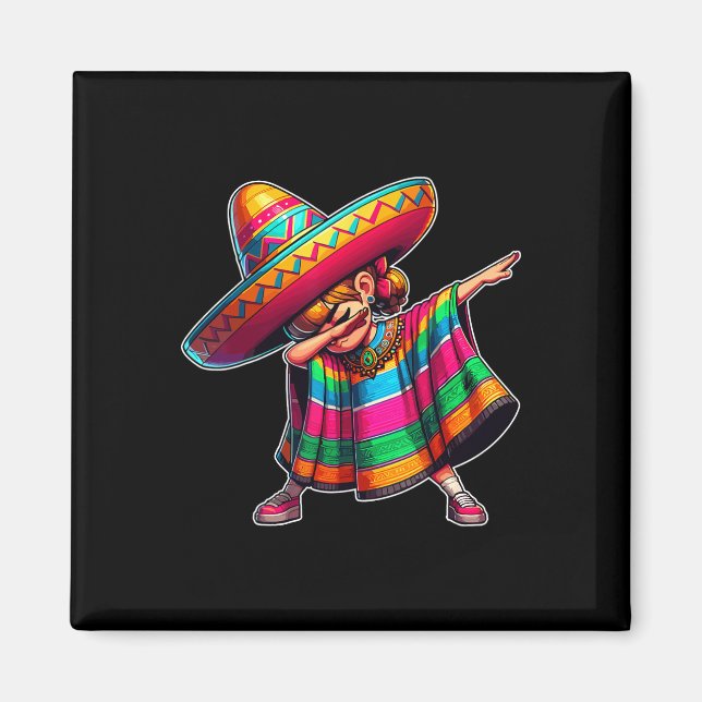 Imán Cinco De Mayo Dabbing Poncho Sombrero (Frente)