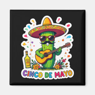 Imán Cinco de mayo divertido cactus mexicano gafas de s