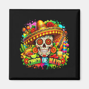 Imán Cinco de mayo fiesta sombreros calavera de azúcar