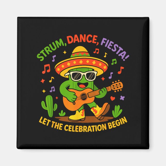 Imán Cinco de mayo funny cactus sombrero strum danceCin (Frente)