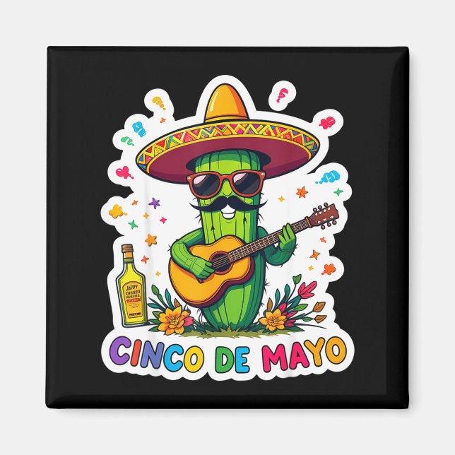 Imán Cinco de mayo funny mexican cactus sunglassesCinco (Frente)