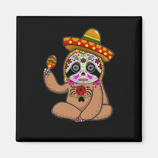 Imán Cinco De Mayo Sloth Halloween Día Mexicano De Muer (Frente)