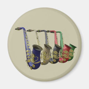 Imán Cinco saxofones coloridos en una línea