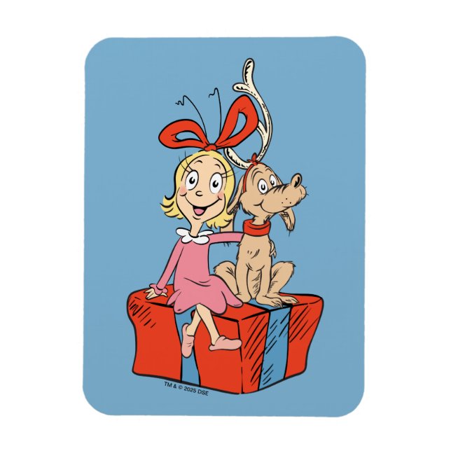 Imán Cindy Lou Who y Max en un regalo (Vertical)