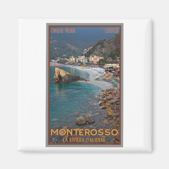 Imán Cinque Terre - Mañana en la playa de Monterosso (Frente)