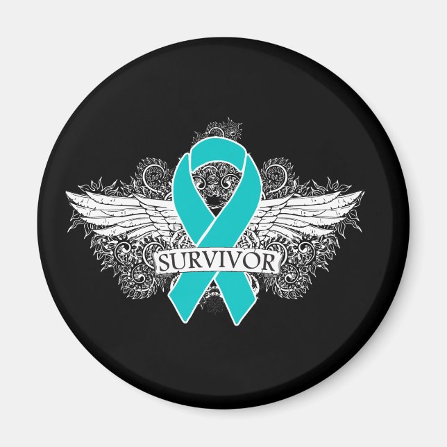 Imán Cinta coa alas del SUPERVIVIENTE del cáncer (Frente)