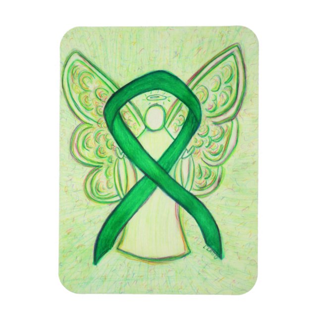 Imán Cinta de conciencia verde Angel Art Personalizado  (Vertical)