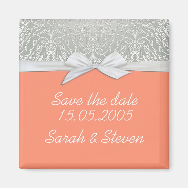 Imán Cinta de lujo plata/Coral Damask Guardar fecha (Frente)