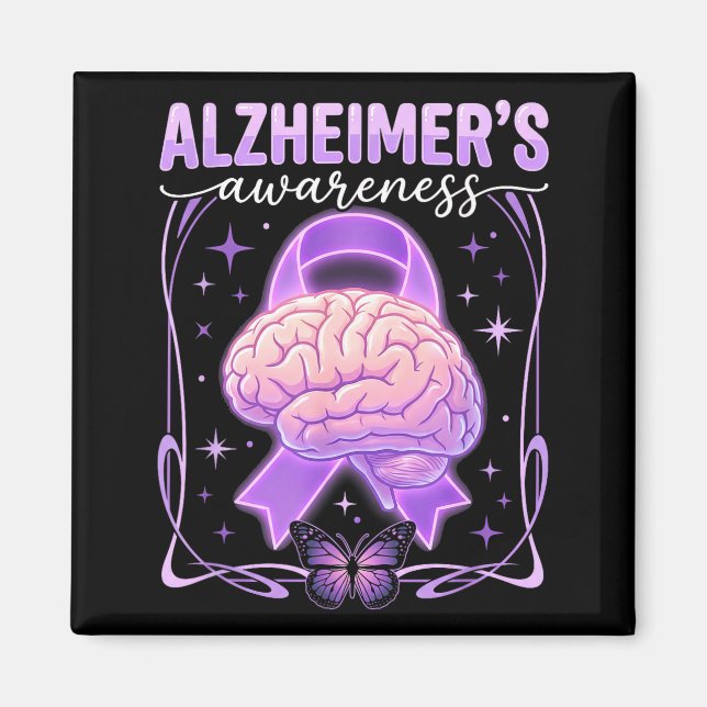 Imán Cinta morada mariposa cerebro alzheimer (Frente)