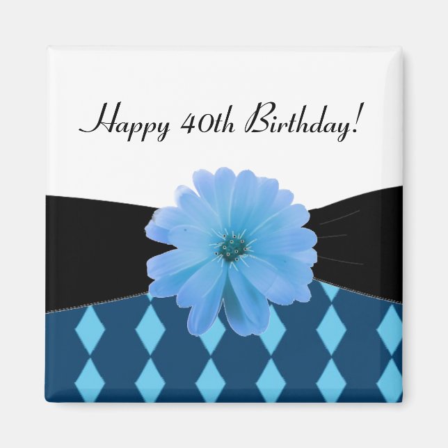 Imán Cinta Negra Flor Azul Cumpleaños 40 (Frente)