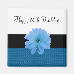 Imán Cinta Negra Flor Azul Cumpleaños 50