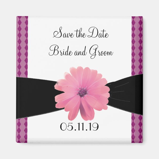 Imán Cinta Negra Flor Rosa Save the Date (Frente)
