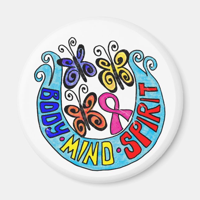 Imán Cinta rosa con mariposas y espíritu de mente corpo (Frente)