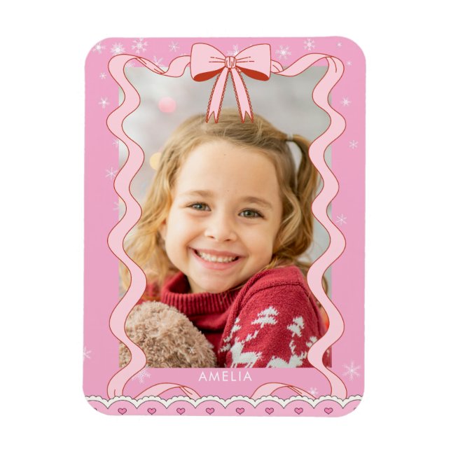 Imán Cinta rosa pastel moderna con foto personalizada (Vertical)