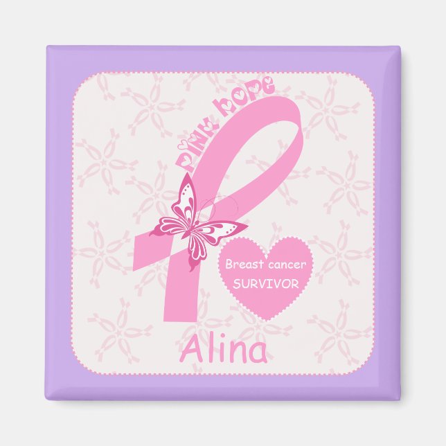 Imán Cinta rosa Superviviente de cáncer de mama y front (Frente)