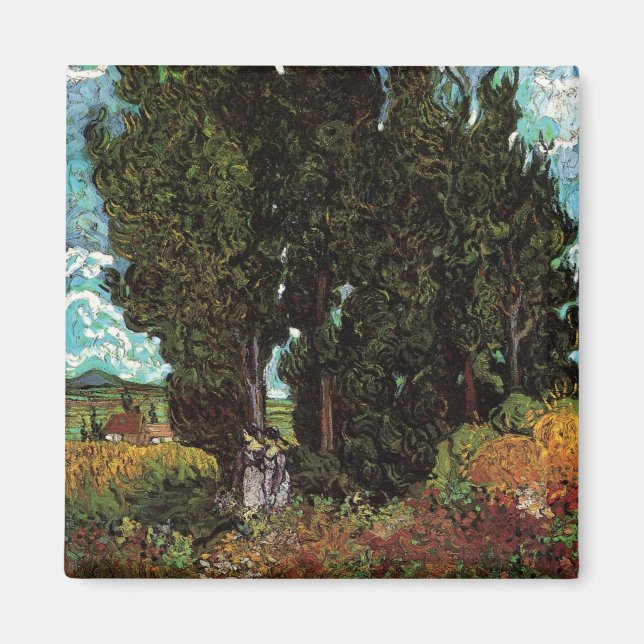 Imán Cipreses con figuras femeninas de Vincent van Gogh (Frente)