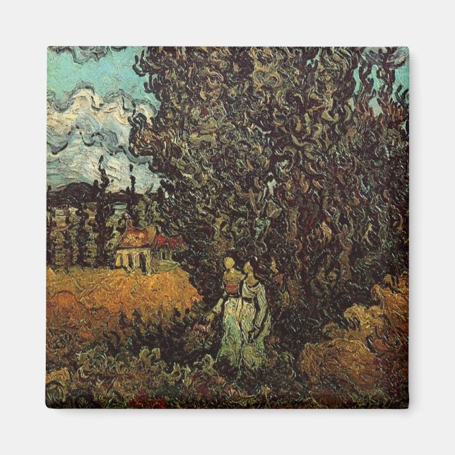 Imán Cipreses y dos mujeres de Vincent van Gogh (Frente)