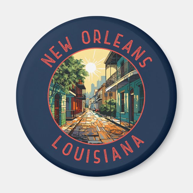 Imán Círculo angustiado retro de Nueva Orleans Louisian (Frente)
