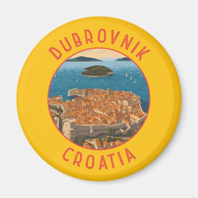 Imán Círculo de angustia retro de Dubrovnik Croacia (Frente)