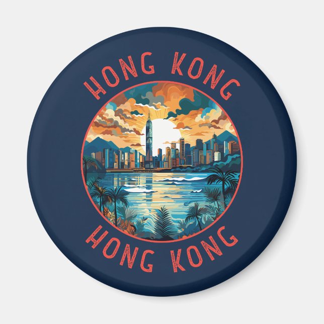 Imán Círculo de angustia retro de Hong Kong en China (Frente)