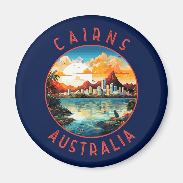 Imán Círculo de Cairns Australia retro perturbado (Frente)