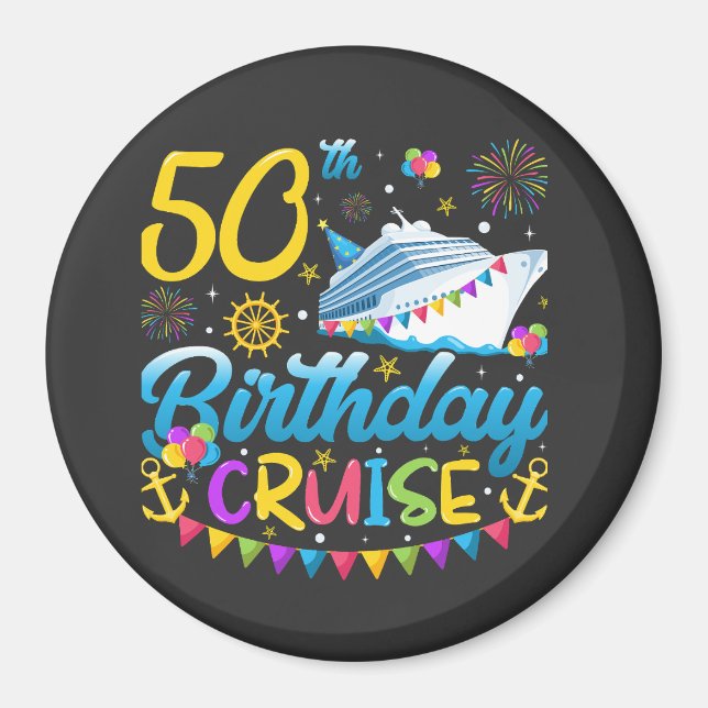 Imán Círculo de Fiesta de 50.º crucero de cumpleaños (Frente)