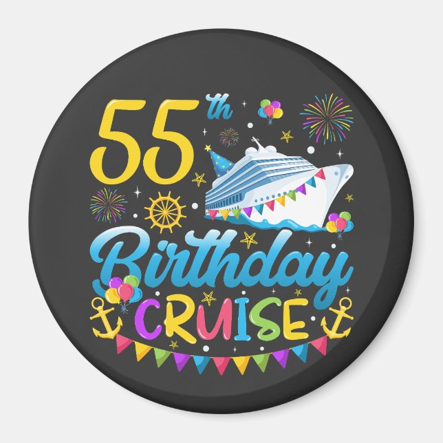 Imán Círculo de Fiesta de 55.º crucero de cumpleaños (Frente)