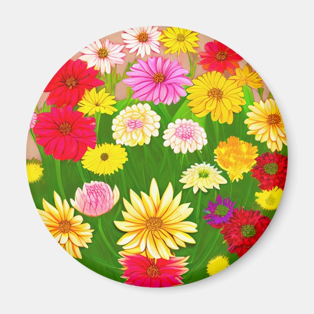 Imán Círculo de flores silvestres, rojo y amarillo (Frente)